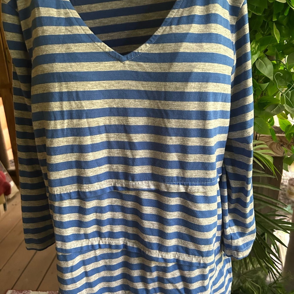 Denim & Co from QVC Blue and Gray Relaxed  Fit Tunic Blouse